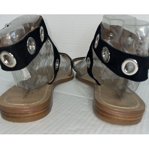 Halogen Sandals Size 12 Black Leather Ankle Strap Grommet Gladiator Flat Casual - Picture 10 of 15